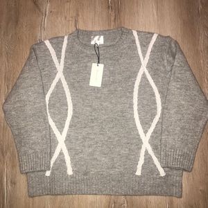 Line & Dot Gray and White Crew Neck Sweater